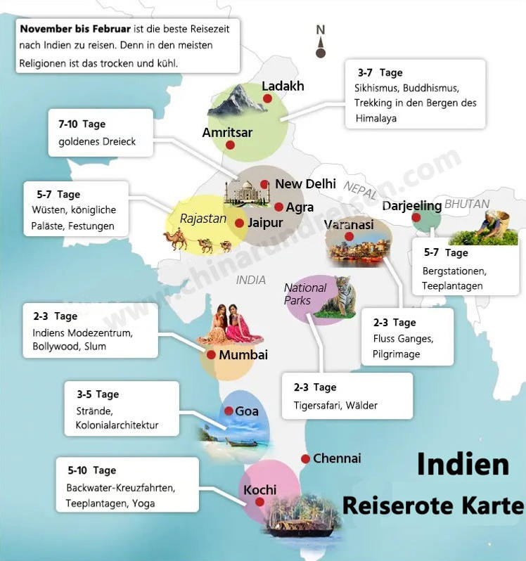 Indien Reiseroute Karte