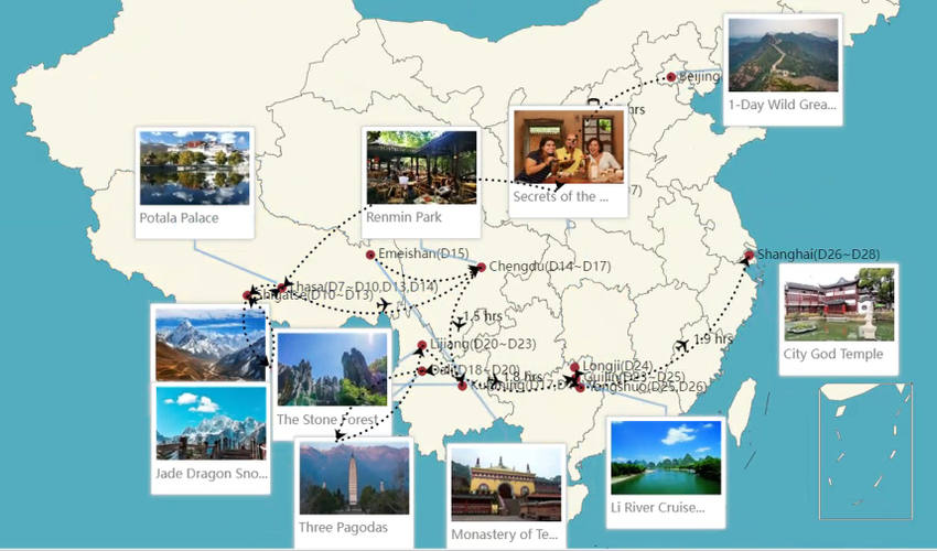 China Reiseroute 4 Wochen