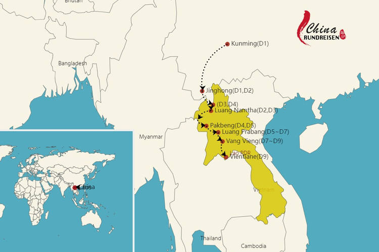 China Laos Route Landkarte