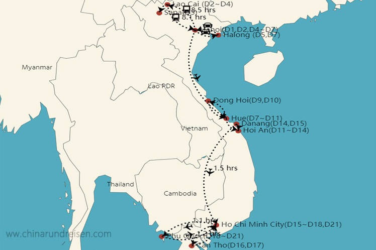Vietnam Reiseroute 3 Wochen