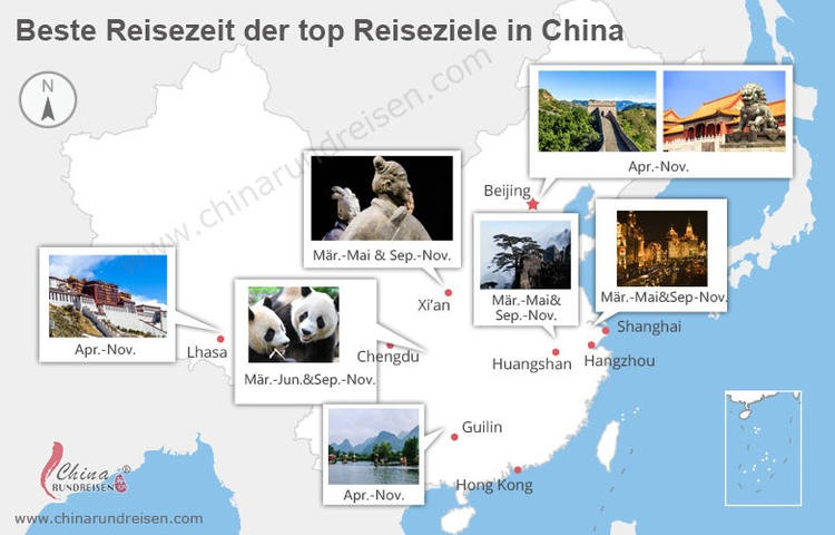 die besten Reisezeit der top Reiseziele in China