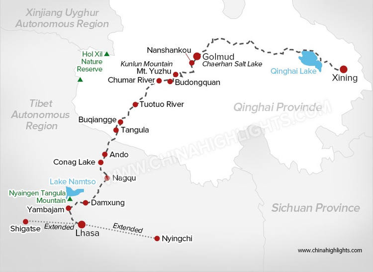 Tibetbahn Landkarte