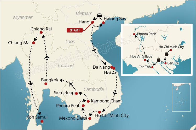 5 wochen Südostasien Rundreise Route 2