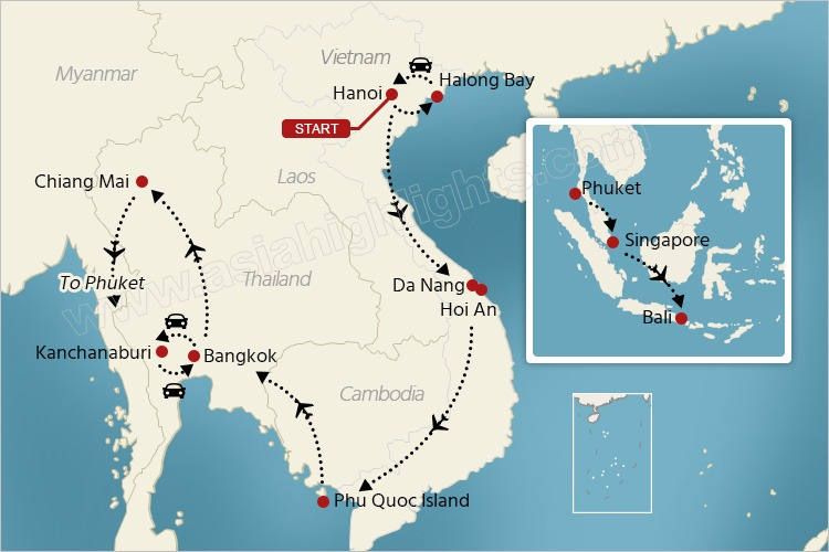 5 wochen Südostasien Rundreise Route 2