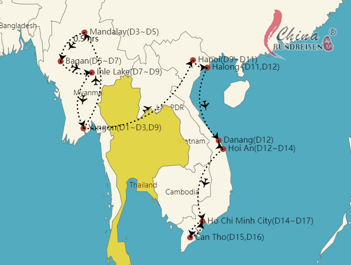 Asien Rundreise Route vietnam-myanmar