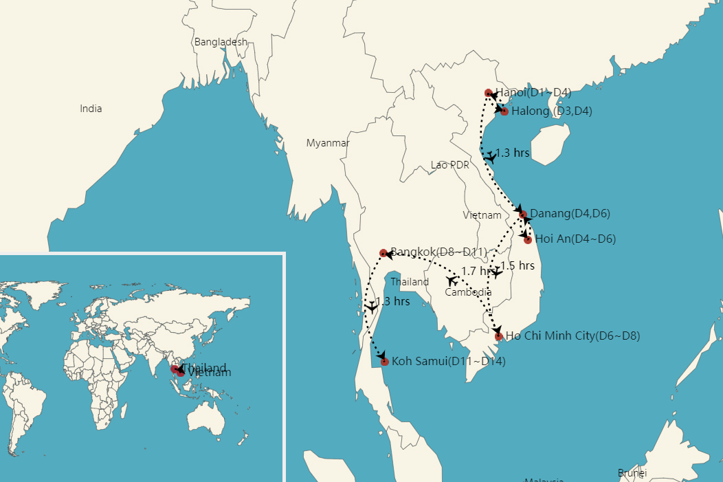 Südostasisen Rundreise 2 Wochen Route 