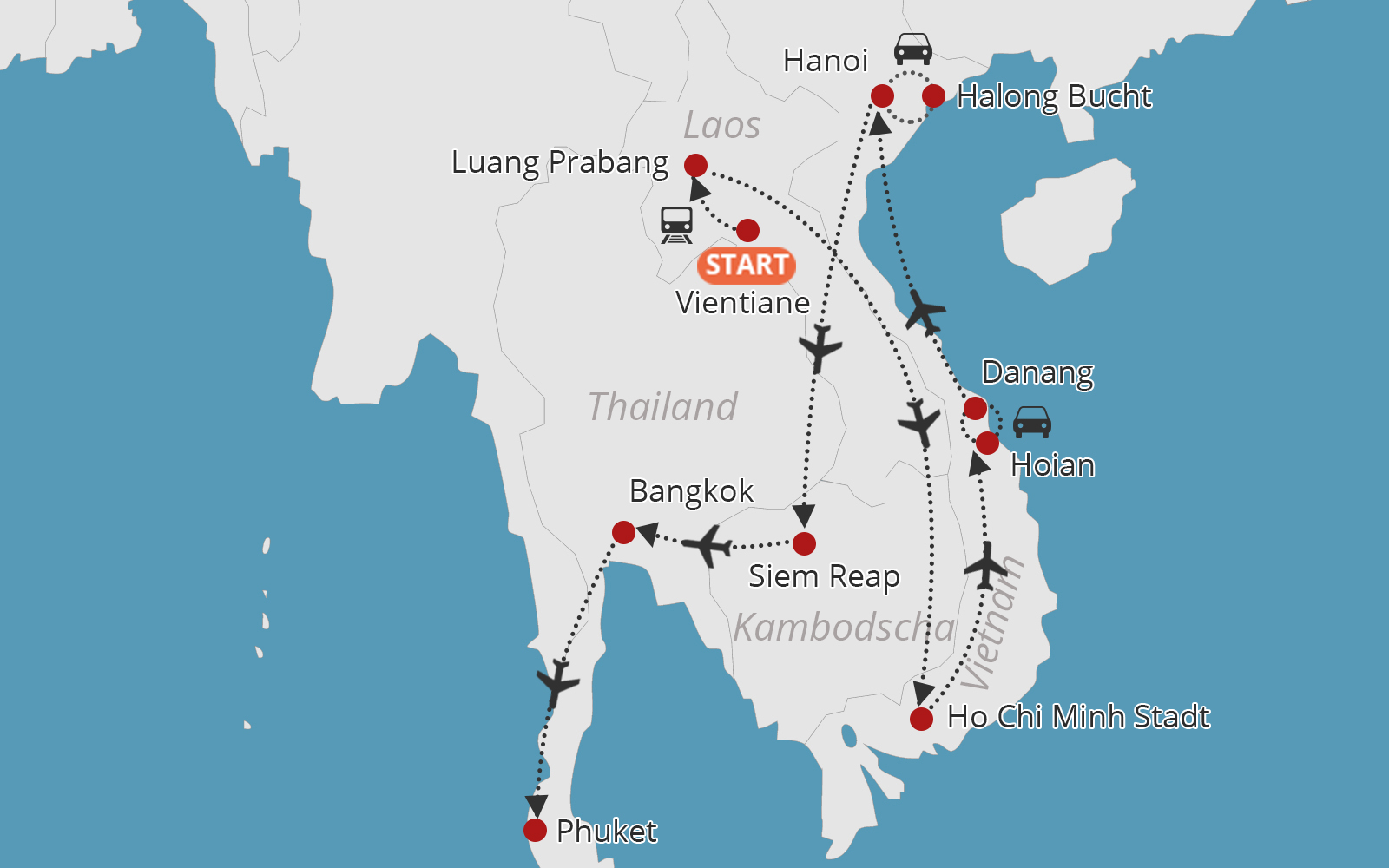 Kambodscha Laos Vietnam Reiseroute