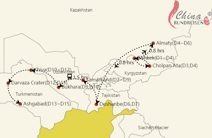 Zentralasien Reiseroute